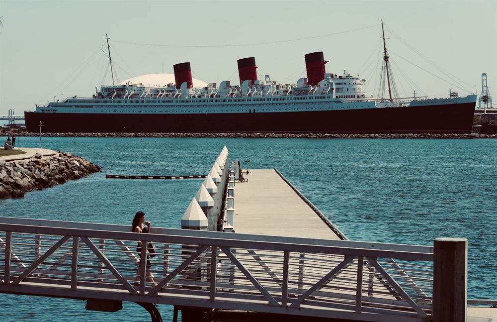 The historic Queen Mary liner moored in Long Beach, California